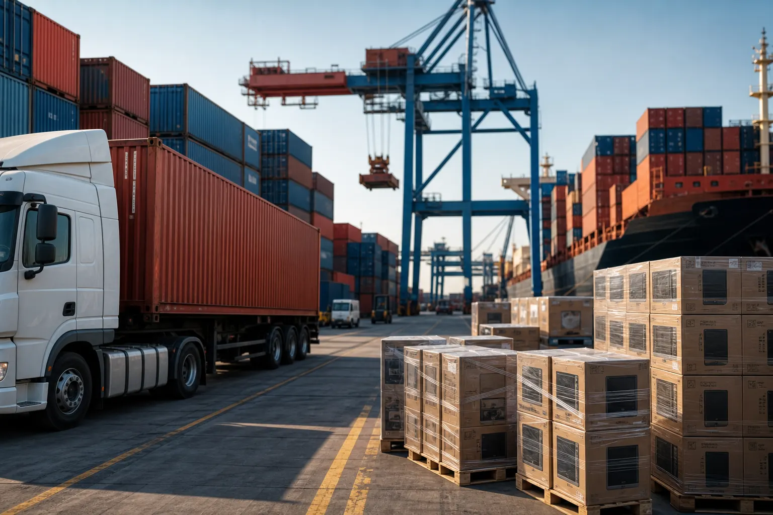 Contenedores y equipo electrónico en una terminal de carga mexicana