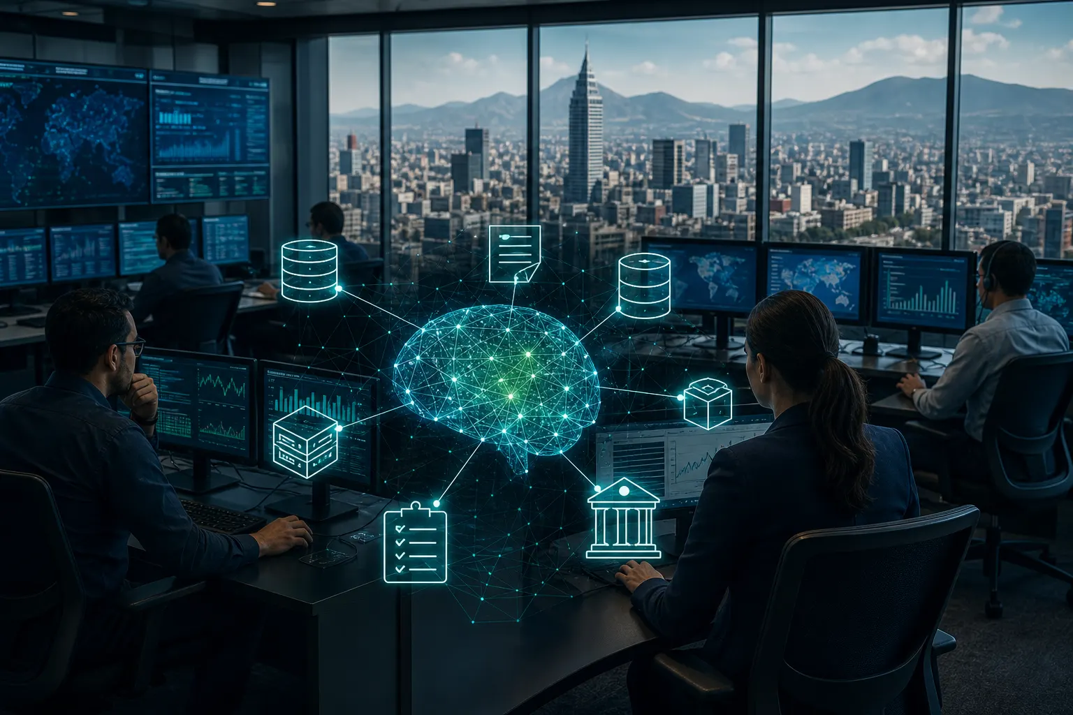 Representación de agentes de inteligencia artificial conectando sistemas empresariales heredados en México