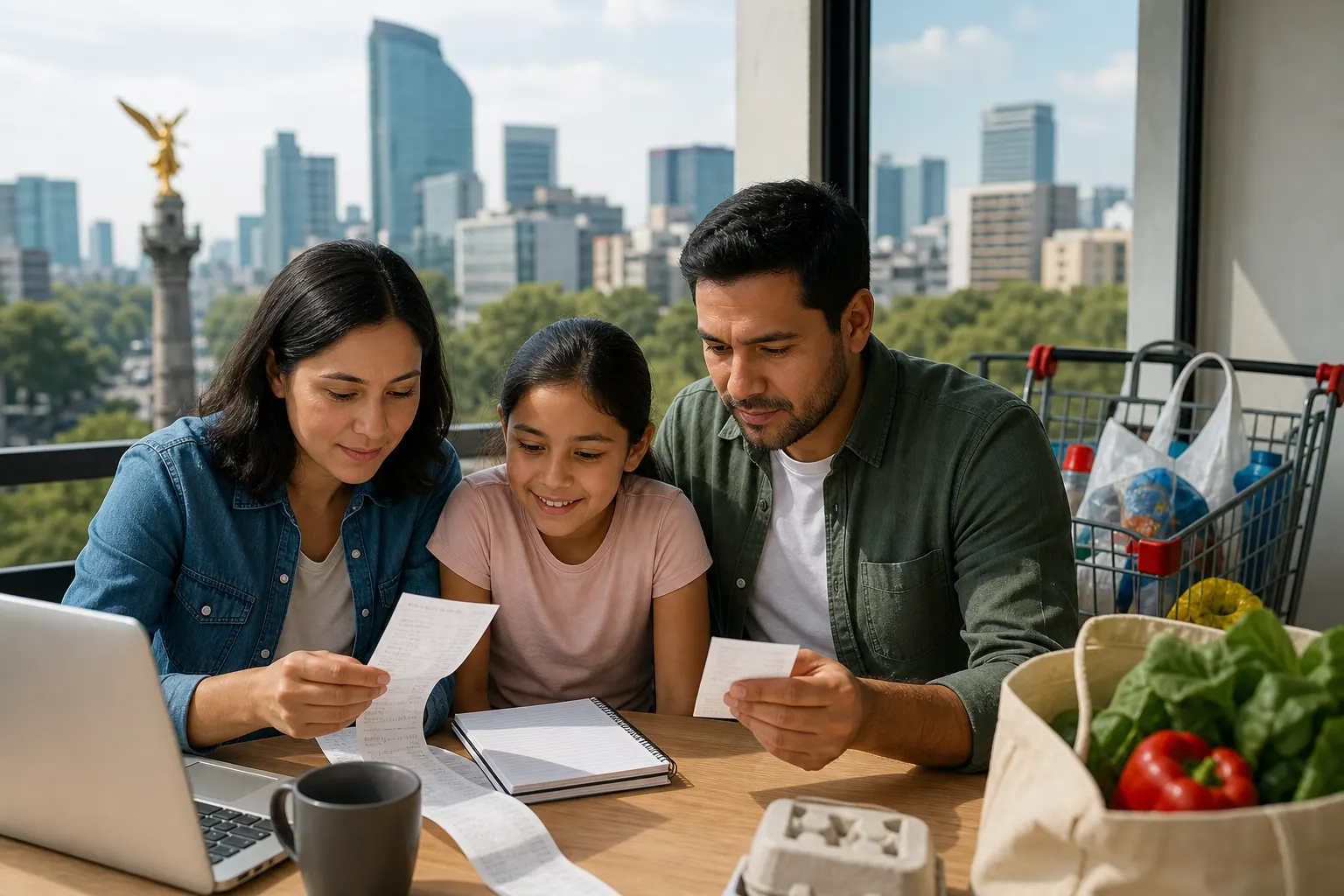 Familia revisa sus gastos en una tienda de la Ciudad de México ante el avance de la confianza del consumidor