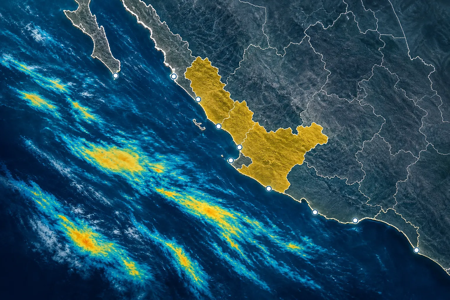 Mapa de los estados del Pacífico mexicano bajo vigilancia por el huracán Polo