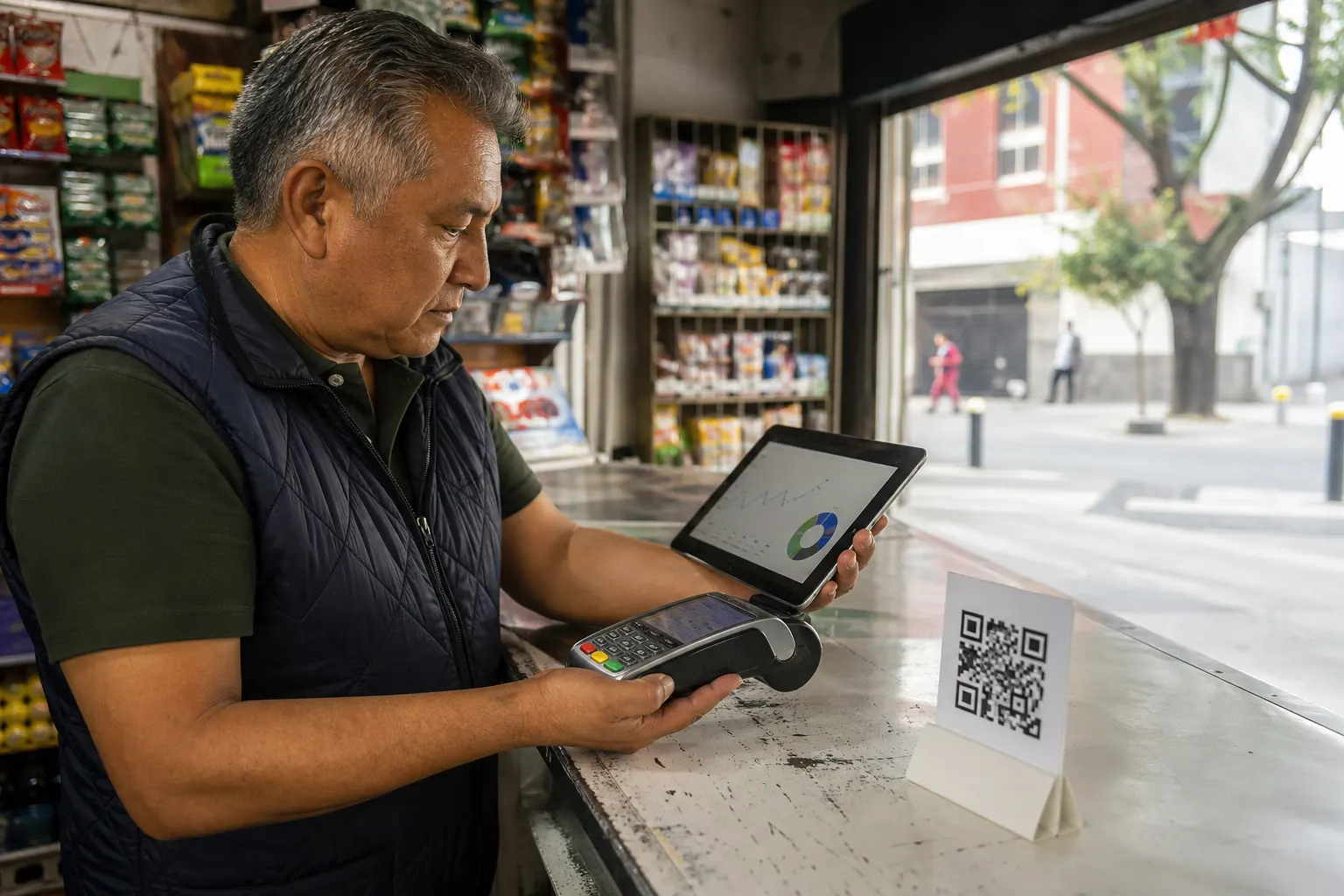 Pequeño comercio de la Ciudad de México acepta un pago digital con terminal bancaria