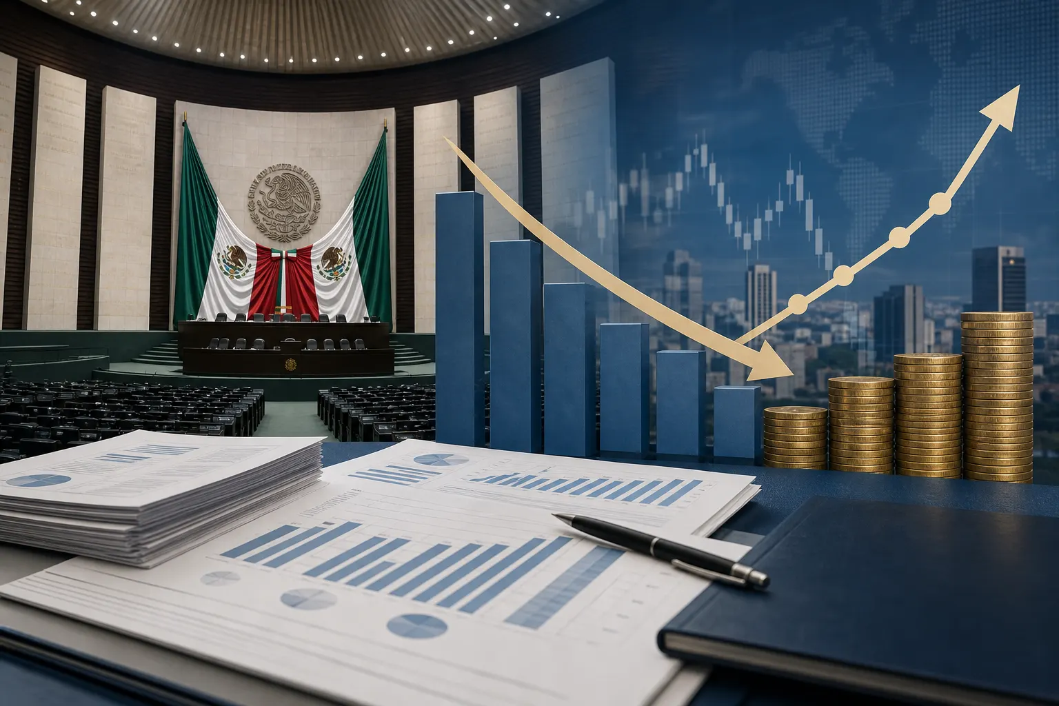 Documentos del Paquete Económico 2027 frente a la Cámara de Diputados en Ciudad de México