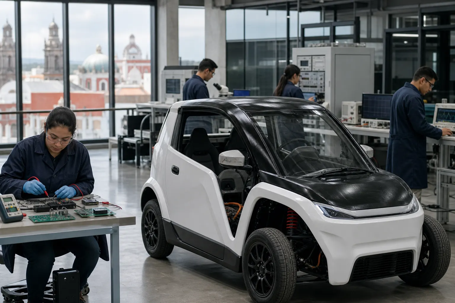 Prototipo de vehículo eléctrico y laboratorio de semiconductores en Puebla