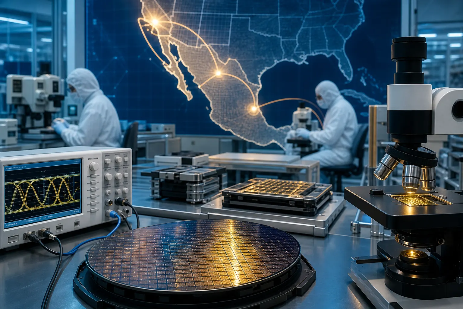 Laboratorio de microelectrónica que representa la integración de México a la cadena de semiconductores de Arizona